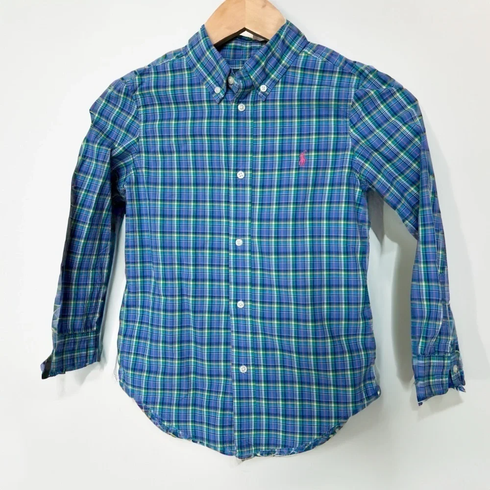 Ralph Lauren Boy’s Kids' Plaid Button-Down Shirt Size 6 Multicolor Casual Cotton